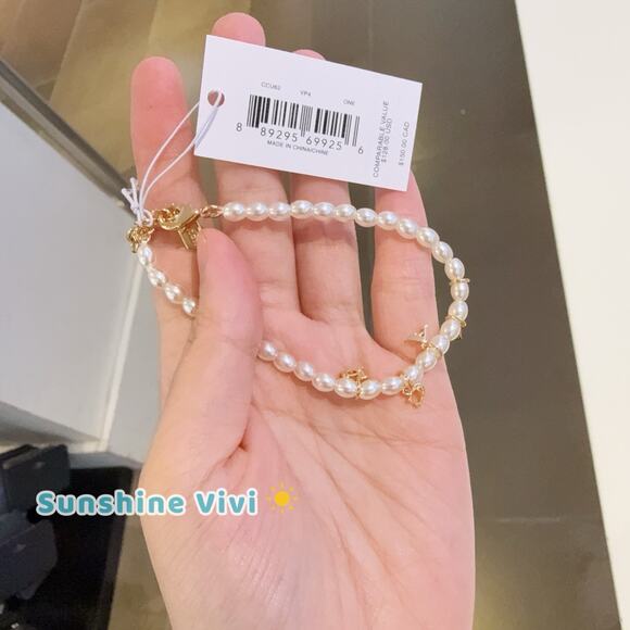 NWT Coach Charms Pearl Bracelet CCU62 White and Gold Color - Picture 2 of 5